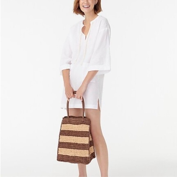 J.Crew - white Cotton-linen V-neck beach tunic (Size S) - Picture 3 of 11